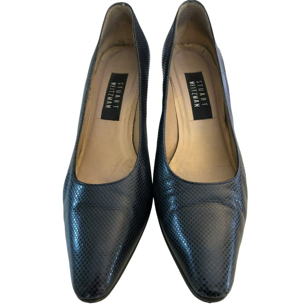 Stuart Weitzman Navy Snakeskin Pattern Women's Leather 3" Heels Size 8 1/2 B